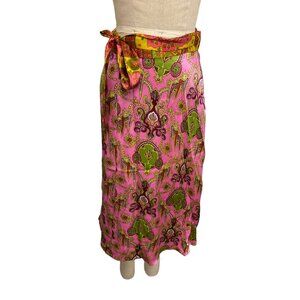 Vintage Y2K Alice and Trixie XS Pink & Green Paisley Wrap Skirt With Tie Waist